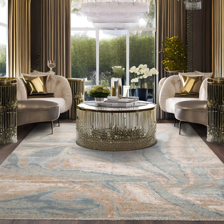 8x10 Beige, Blue, Brown Color Hand Knotted Sherpa 100% Wool Modern Oriental Rug