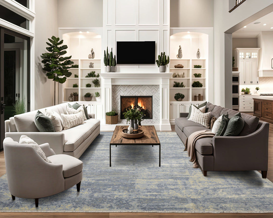 8x10 Slate, Gray, Blue Color Hand Knotted Sherpa Wool & Silk Modern & Contemporary Oriental Rug