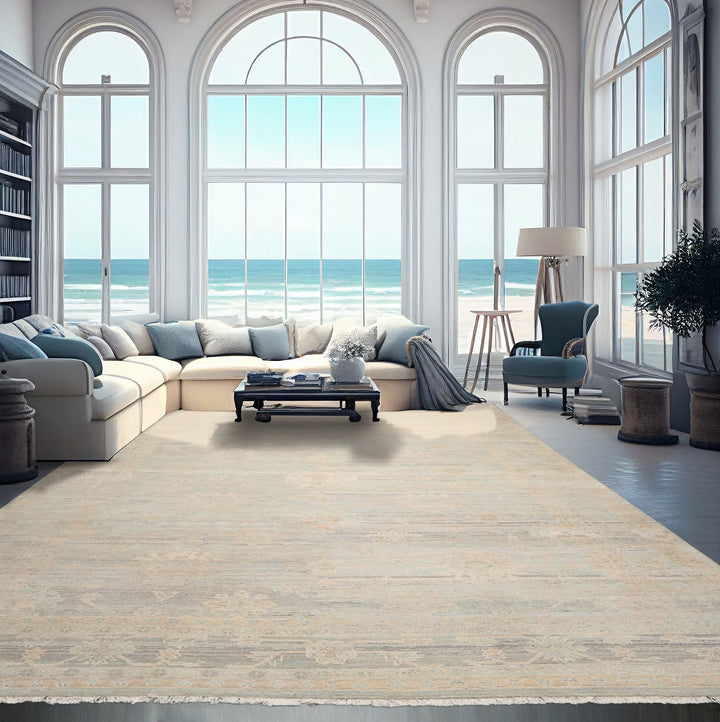 10x14 Mint, Beige, Tan Color Hand Knotted AfghanOushak 100% Wool Transitional Oriental Rug