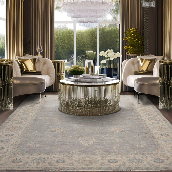 9x12 Gray, Beige, Aqua Color Hand Knotted AfghanOushak 100% Wool Transitional Oriental Rug
