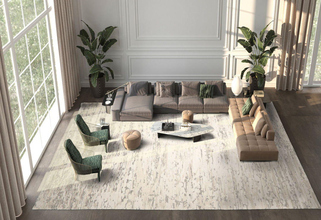 Palace Ivory, Beige, Gray Color Hand Knotted All-Over 100% Wool Modern Oriental Rug