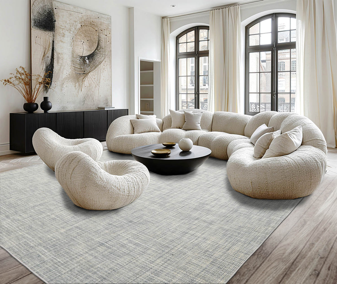 Multi Size Slate Blue Off White Color Hand Woven Textured 80%Wool & 20%Nylon Contemporary Oriental Rug