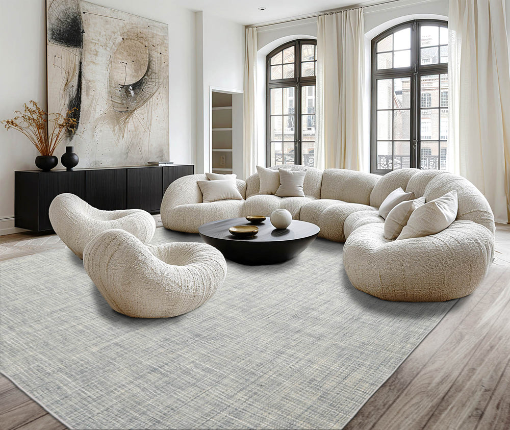 Multi Size Slate Blue Off White Color Hand Woven Textured 80%Wool & 20%Nylon Contemporary Oriental Rug