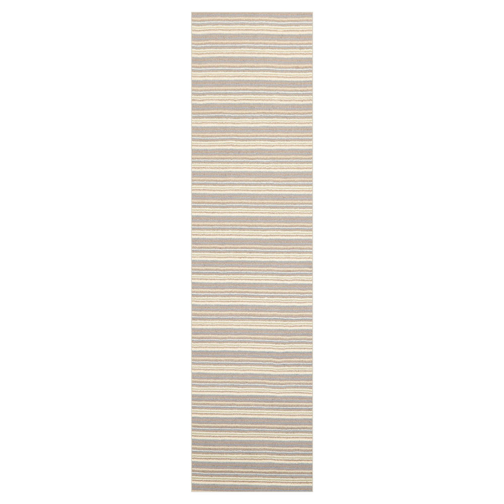 Multi Size Ivory Taupe Blue Color Hand Tufted Striped New Zealand Wool Contemporary Oriental Rug