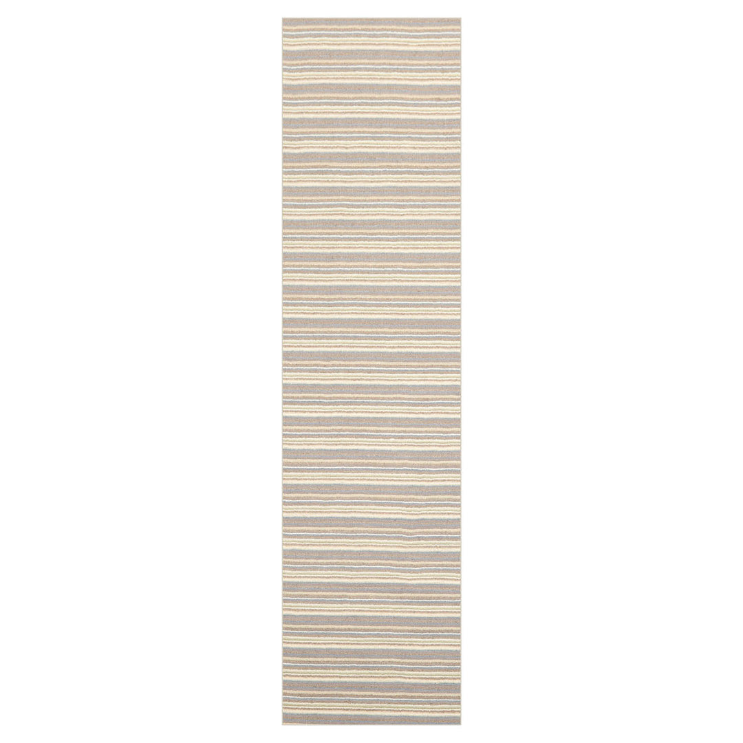 Multi Size Ivory Taupe Blue Color Hand Tufted Striped New Zealand Wool Contemporary Oriental Rug