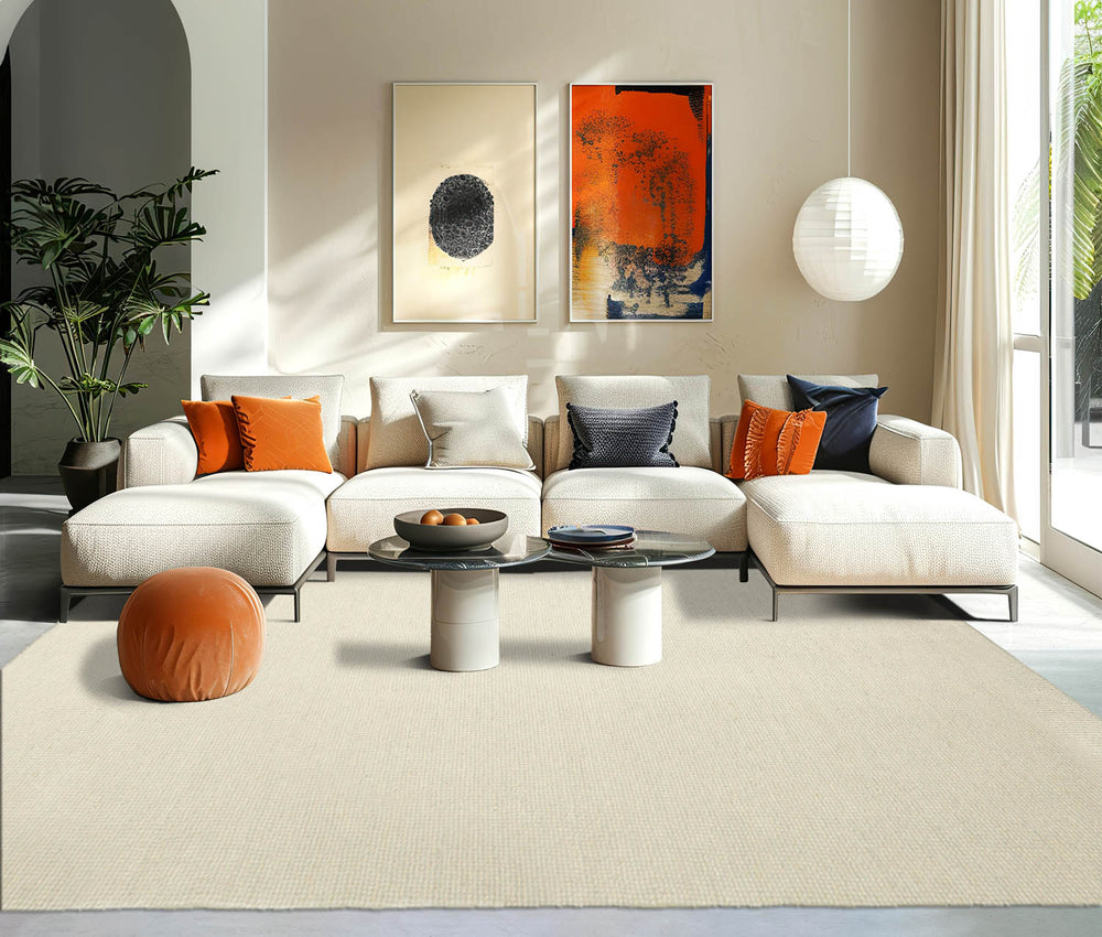 Multi Size Sea Foam Ivory Color Hand Tufted Textured New Zealand Wool Contemporary Oriental Rug