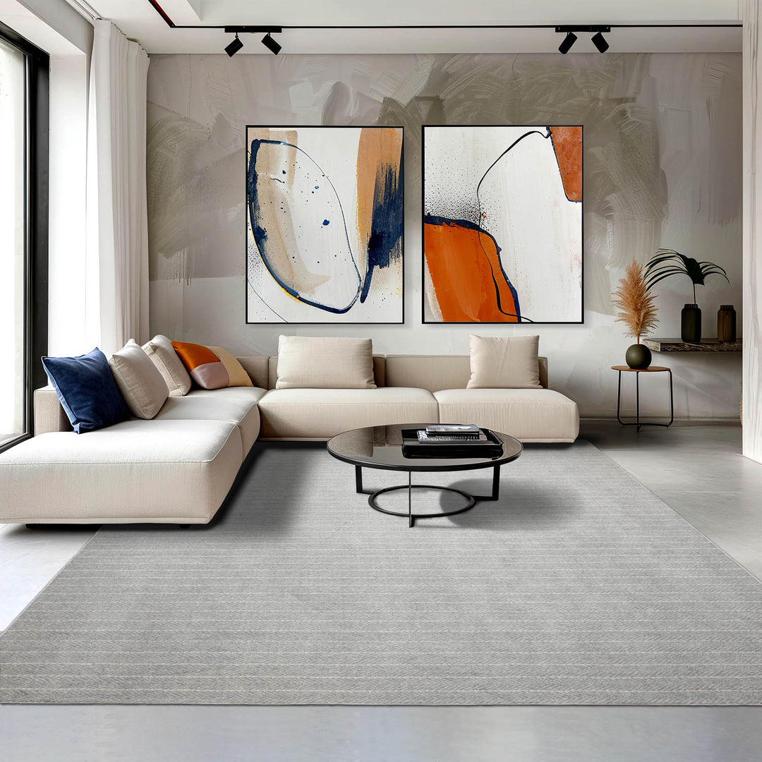 Multi Size Ash Gray Cream Color Hand Tufted Herringbone New Zealand Wool Contemporary Oriental Rug