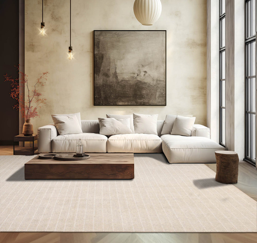 Multi Size Beige Tan Color Hand Tufted Herringbone New Zealand Wool Contemporary Oriental Rug