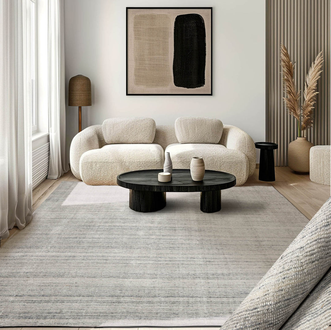 Multi Size Off White Ash Gray Color Hand Tufted Textured New Zealand Wool Contemporary Oriental Rug