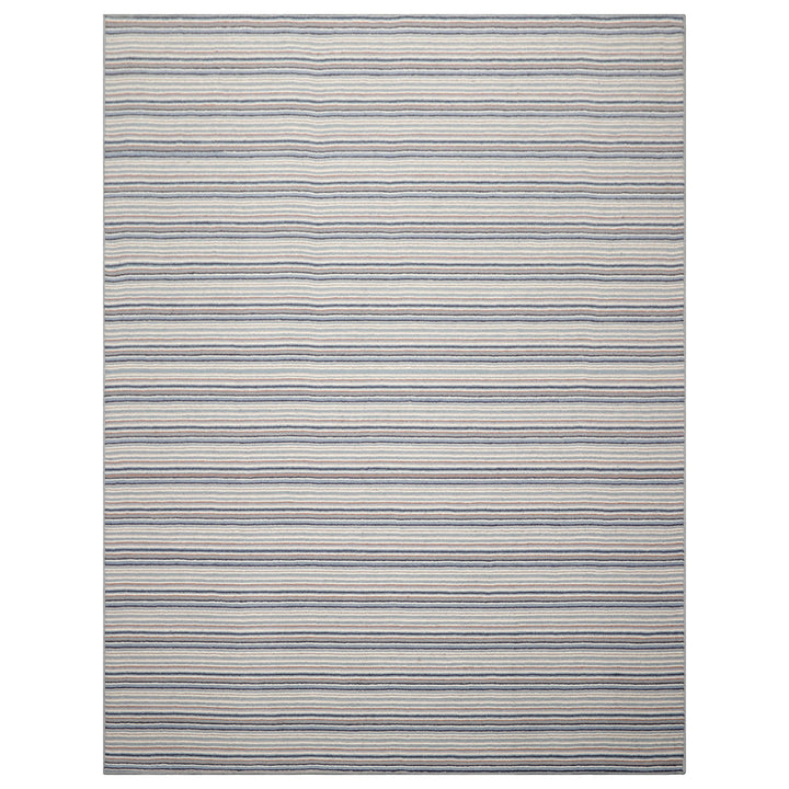 Multi Size Ivory Gray Blue Color Hand Tufted Striped New Zealand Wool Contemporary Oriental Rug