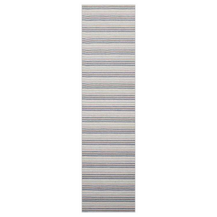 Multi Size Ivory Gray Blue Color Hand Tufted Striped New Zealand Wool Contemporary Oriental Rug