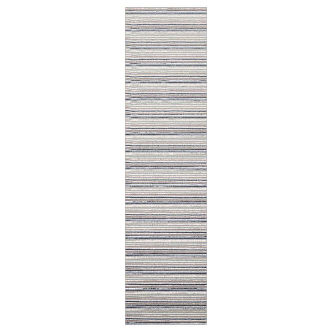 Multi Size Ivory Gray Blue Color Hand Tufted Striped New Zealand Wool Contemporary Oriental Rug