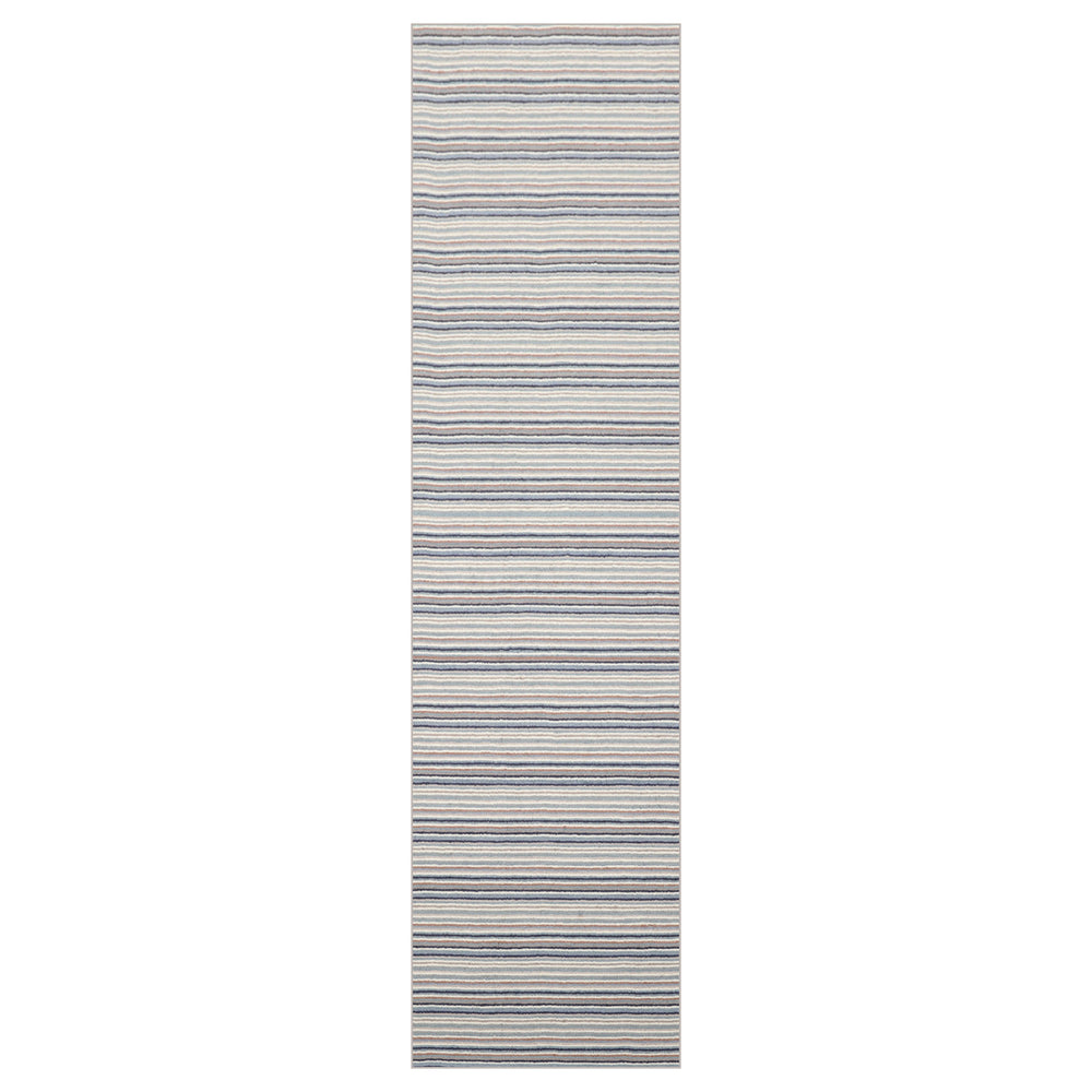 Multi Size Ivory Gray Blue Color Hand Tufted Striped New Zealand Wool Contemporary Oriental Rug