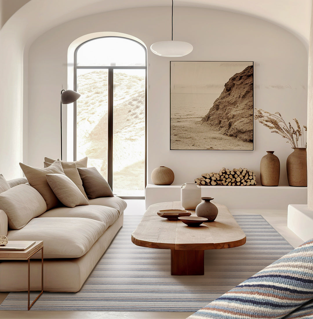 Multi Size Ivory Gray Blue Color Hand Tufted Striped New Zealand Wool Contemporary Oriental Rug