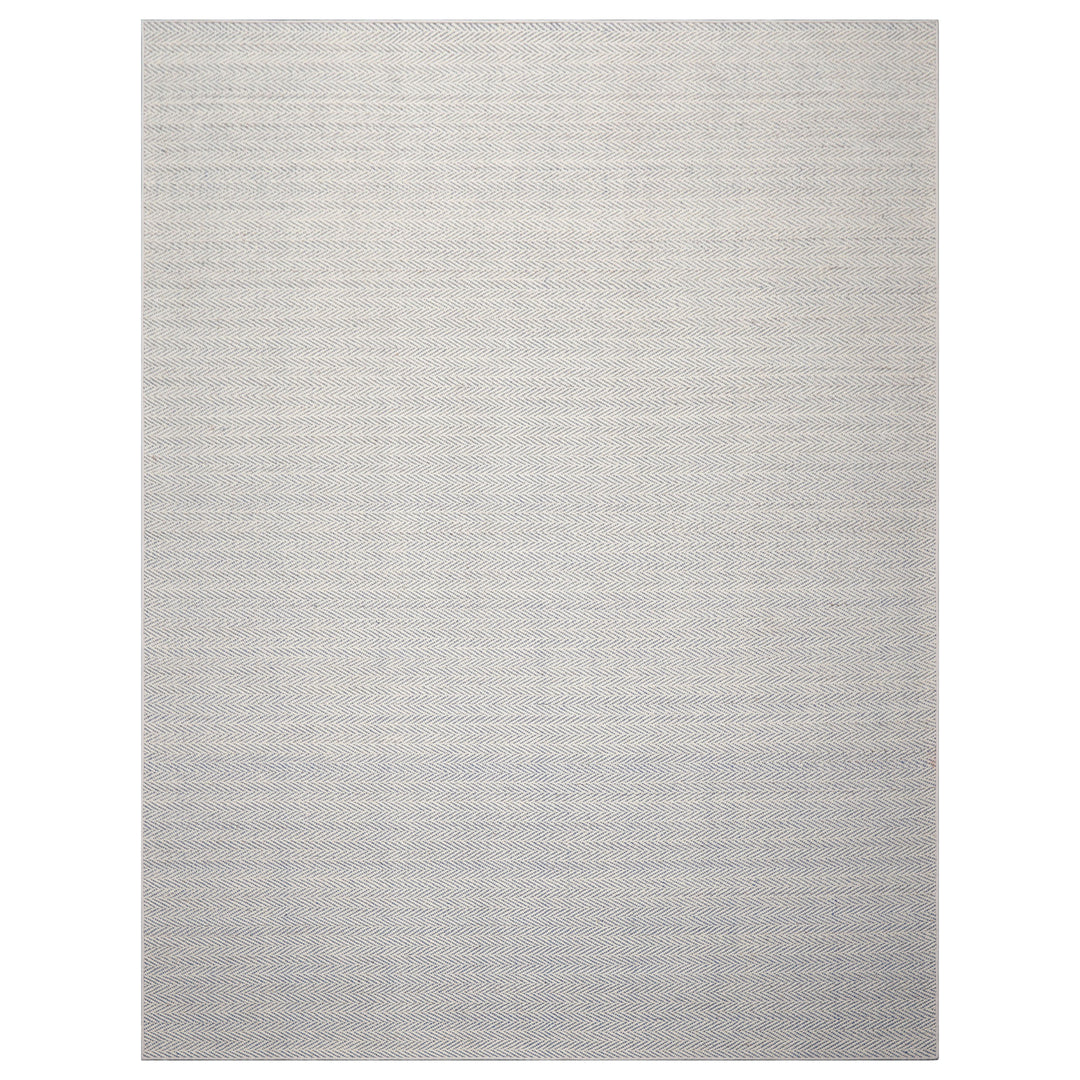 Multi Size Ivory Navy Color Hand Woven Herringbone New Zealand Wool Contemporary Oriental Rug