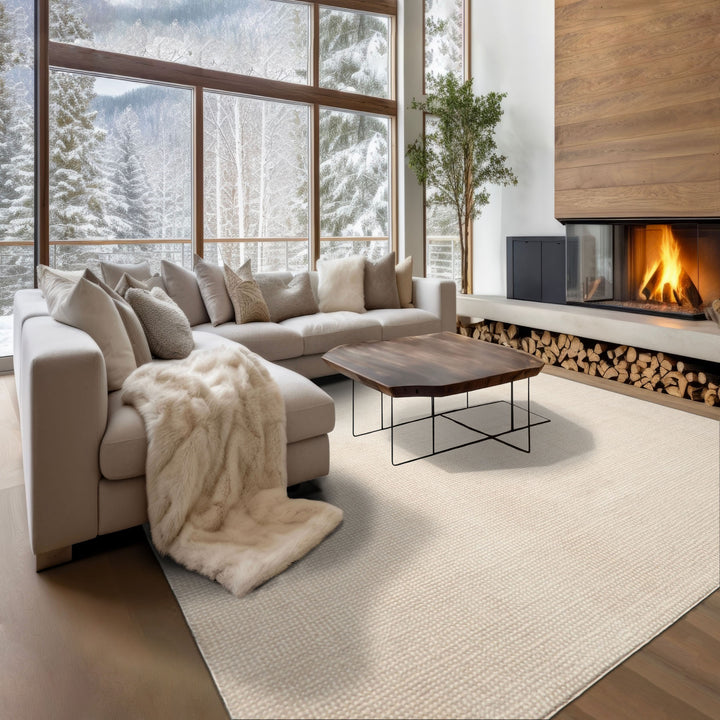 Multi Size Beige Ivory Color Hand Tufted Textured New Zealand Wool Contemporary Oriental Rug