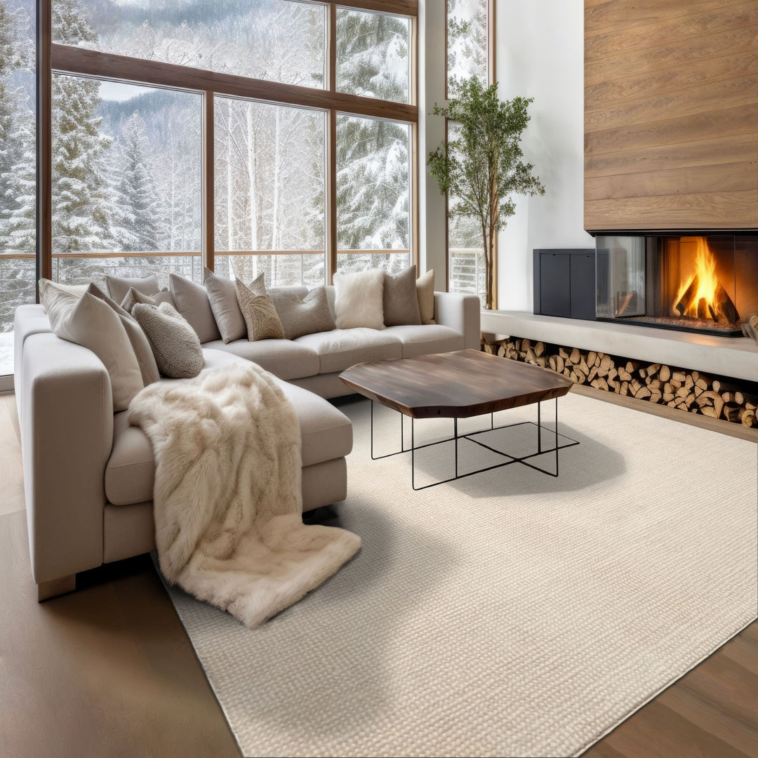 Multi Size Beige Ivory Color Hand Tufted Textured New Zealand Wool Contemporary Oriental Rug