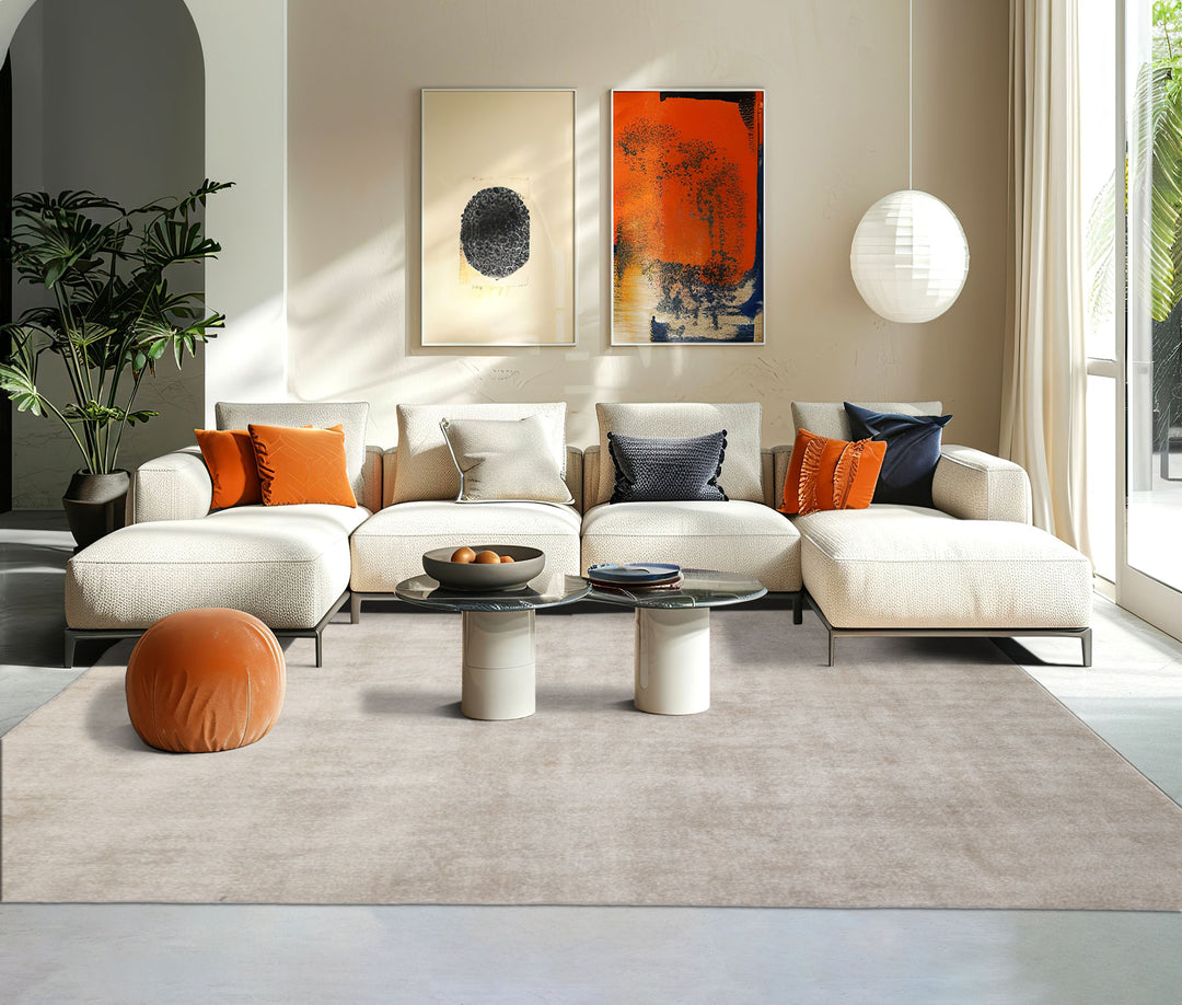 Multi Size Gray Beige Color Hand Tufted Textured New Zealand Wool Contemporary Oriental Rug