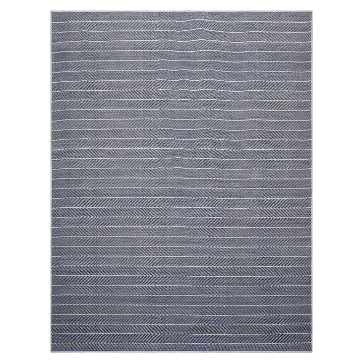 Multi Size Navy Gray Color Hand Woven Herringbone New Zealand Wool Contemporary Oriental Rug