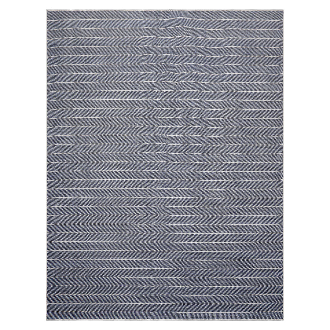 Multi Size Navy Gray Color Hand Woven Herringbone New Zealand Wool Contemporary Oriental Rug