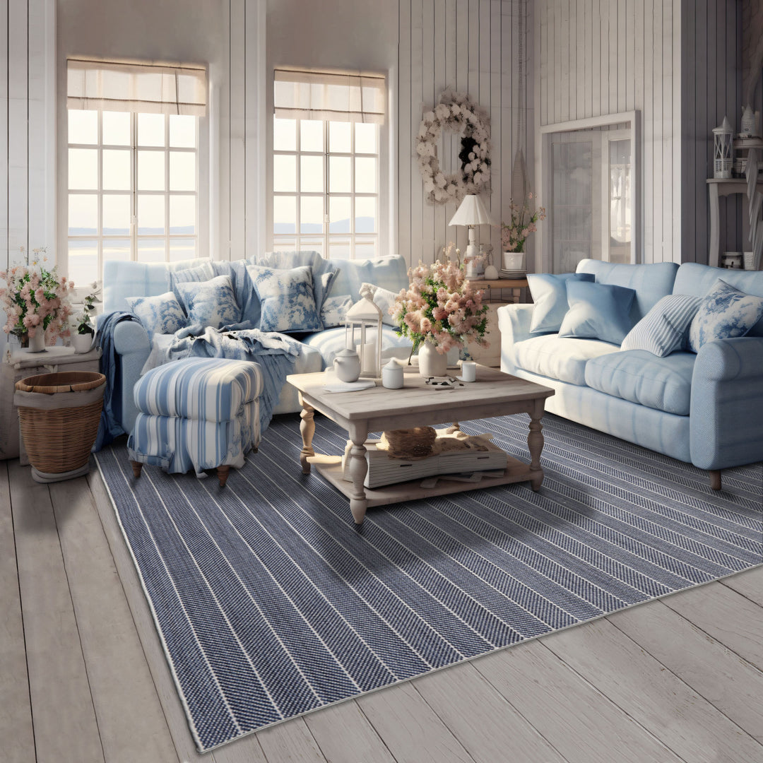 Multi Size Navy Gray Color Hand Woven Herringbone New Zealand Wool Contemporary Oriental Rug