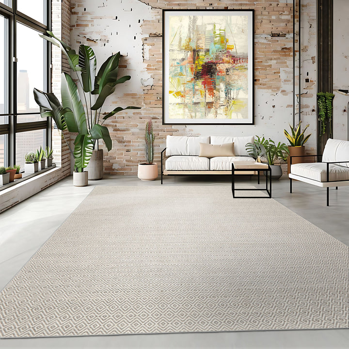 Multi Size Ivory Gray Color Hand Woven Geometric New Zealand Wool Contemporary Oriental Rug