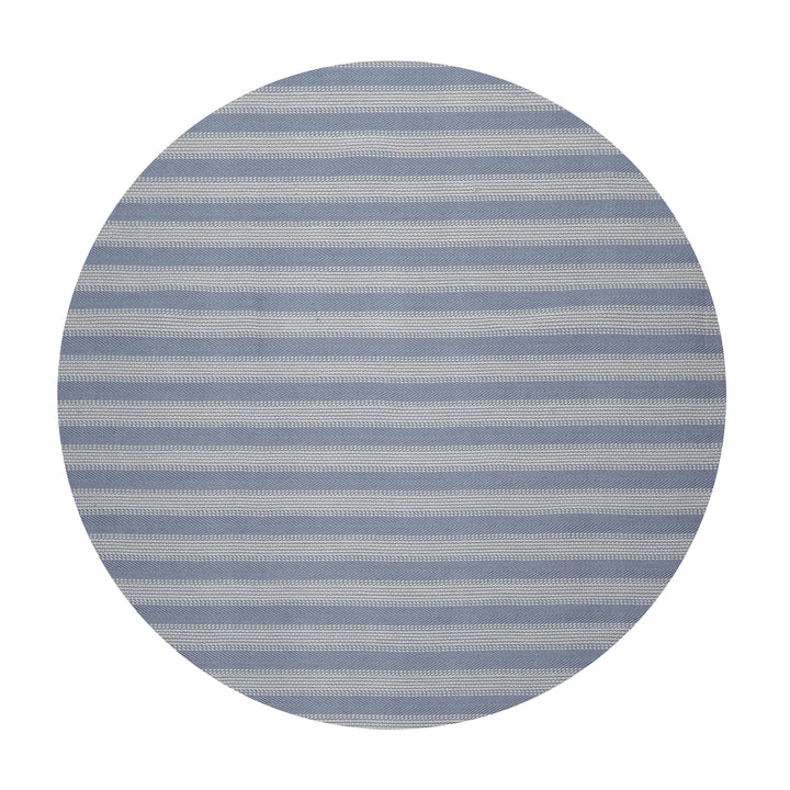 Multi Size Tone on Tone Blue Color Hand Woven Striped New Zealand Wool Modern Oriental Rug