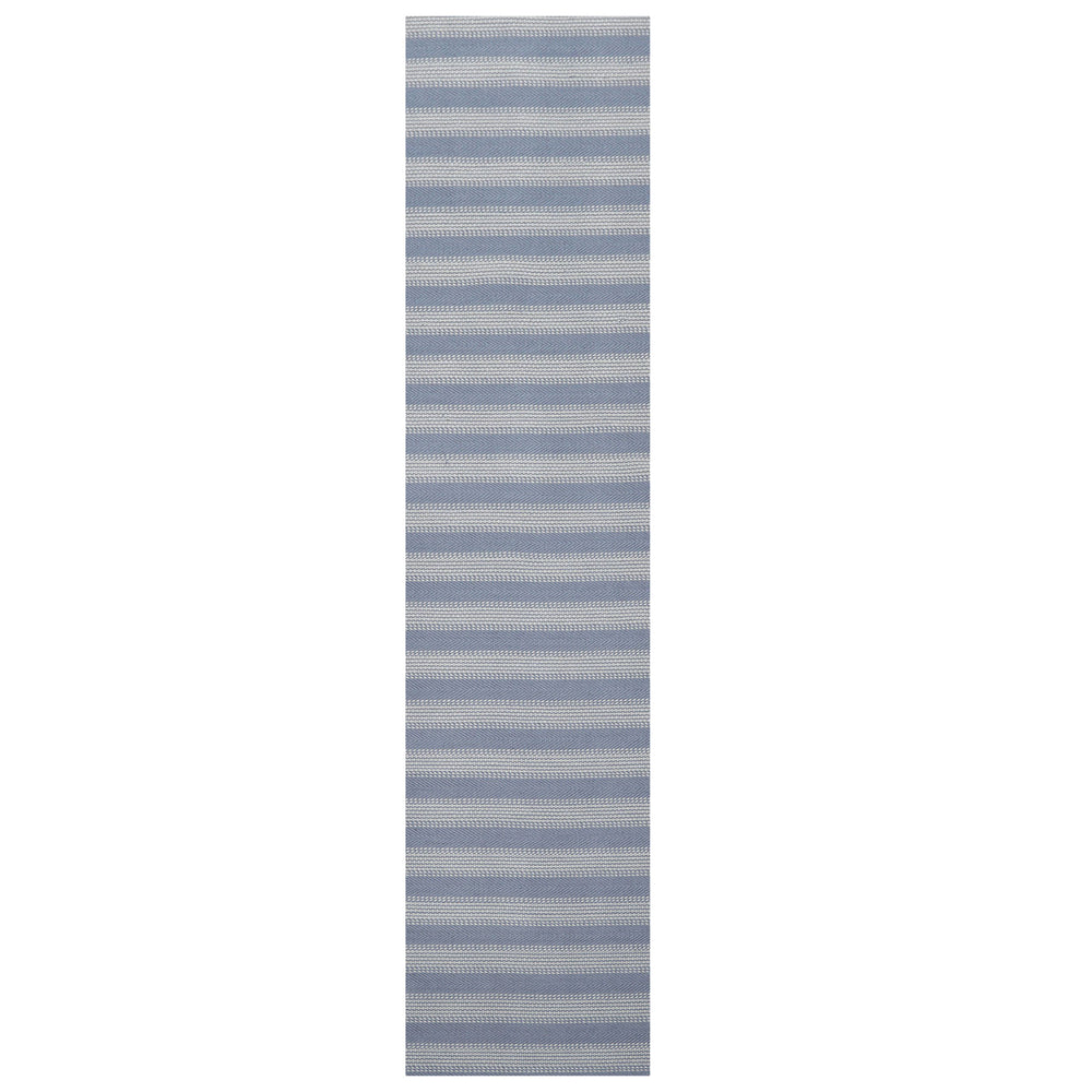 Multi Size Tone on Tone Blue Color Hand Woven Striped New Zealand Wool Modern Oriental Rug