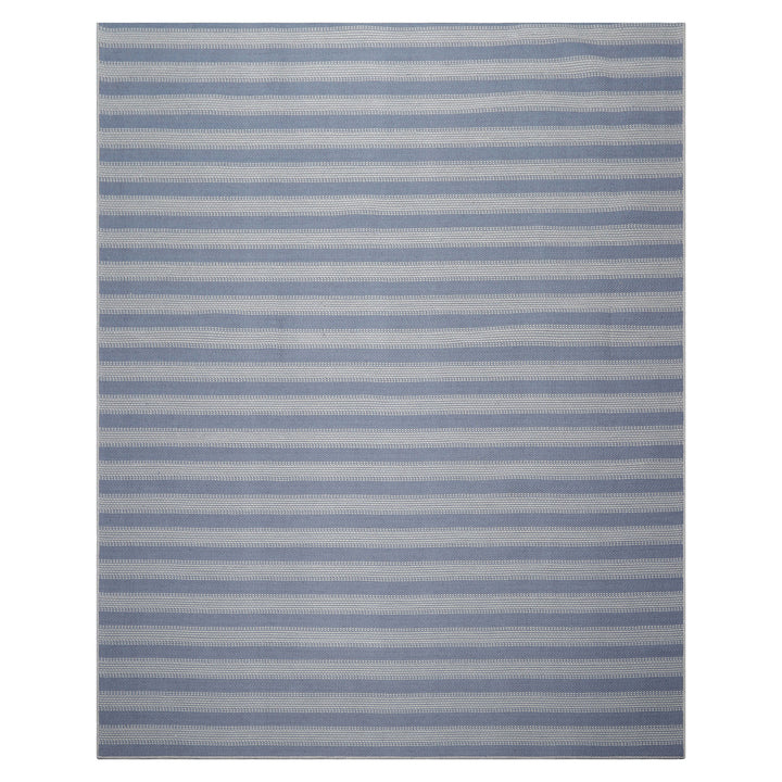 Multi Size Tone on Tone Blue Color Hand Woven Striped New Zealand Wool Modern Oriental Rug