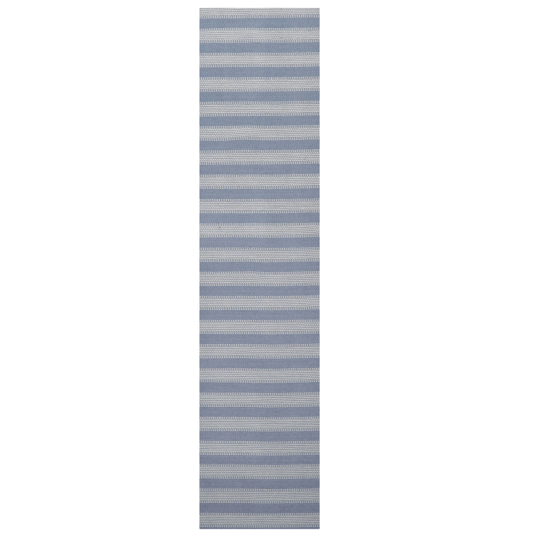 Multi Size Tone on Tone Blue Color Hand Woven Striped New Zealand Wool Modern Oriental Rug