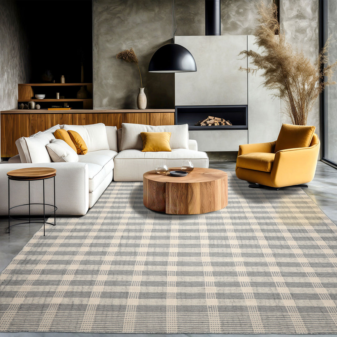 9x12 Ivory Gray Black Color Hand Woven Flatweave Wool Modern Oriental Rug