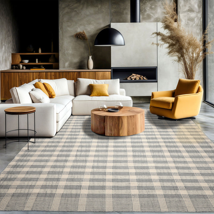 9x12 Ivory Gray Black Color Hand Woven Flatweave Wool Modern Oriental Rug