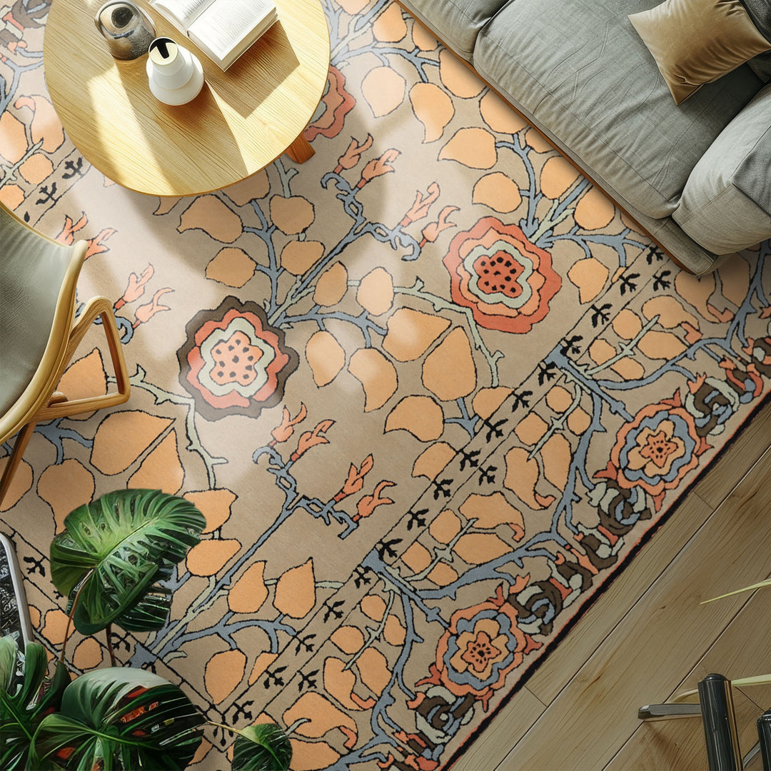 Multi Size Beige Peach Blue Color Hand Tufted Arts & Crafts Wool Transitional Oriental Rug