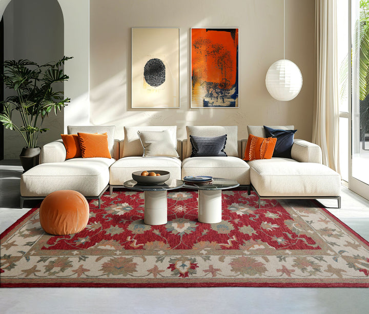 8x10 Coral Ivory Turquoies Color Hand Hooked Handmade Wool Transitional Oriental Rug