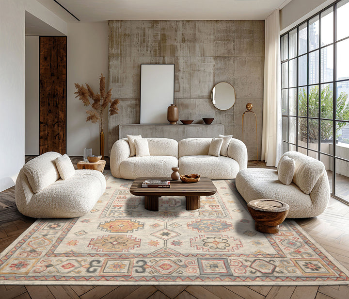 2x3 Beige Gray Rust Color Hand Tufted Oriental Wool Transitional Oriental Rug