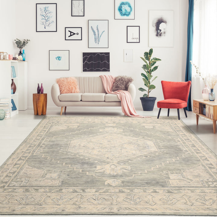 2x3 Celadon Ivory Gray Color Hand Tufted Oriental Wool Traditional Oriental Rug