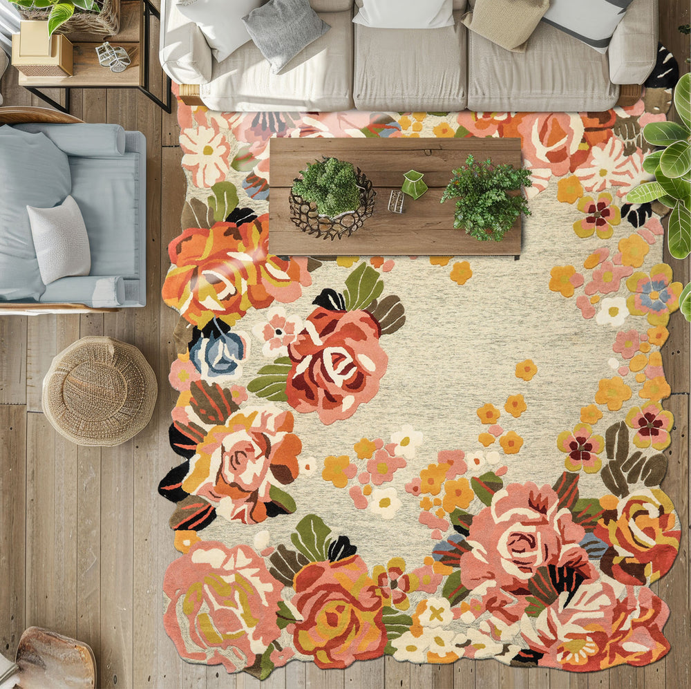 8x10 Mint, Blush, Gold Color Hand Tufted Irregular Rug Wool Modern & Contemporary Oriental Rug