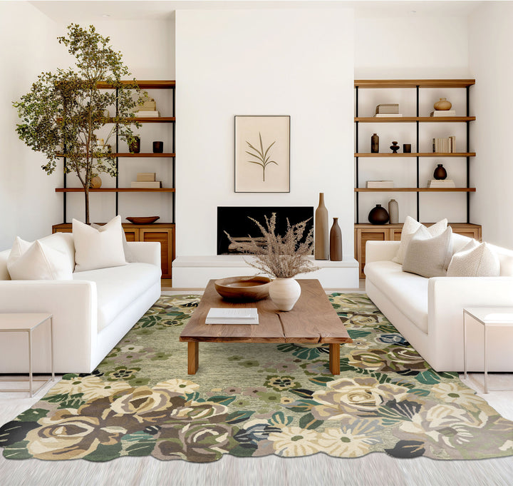 8x10 Sage, Ivory, Taupe Color Hand Tufted Irregular Rug Wool Modern & Contemporary Oriental Rug