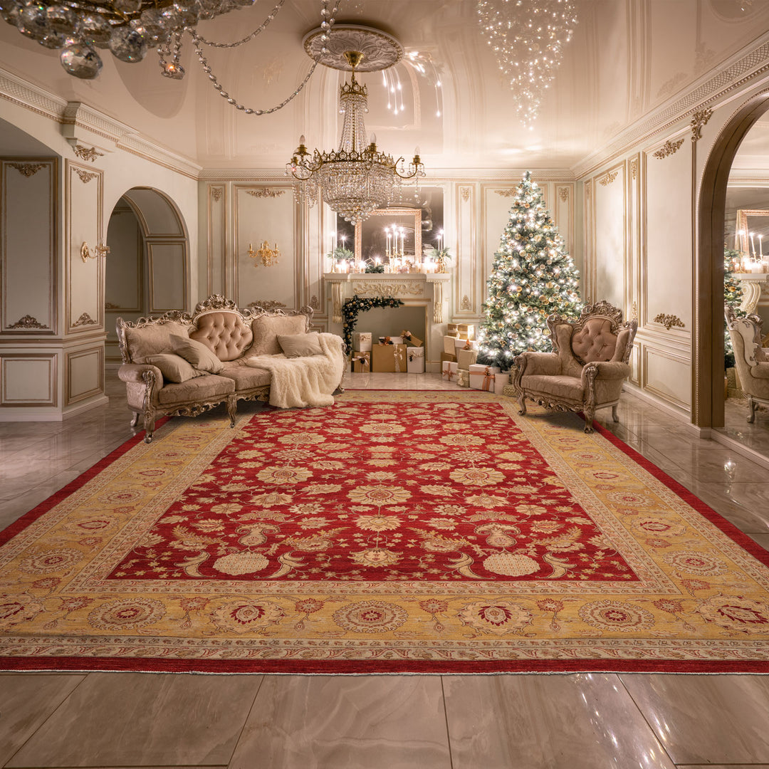 Oversize Rusty Red, Gold, Beige Color Hand Knotted All-over Wool Traditional Oriental Rug