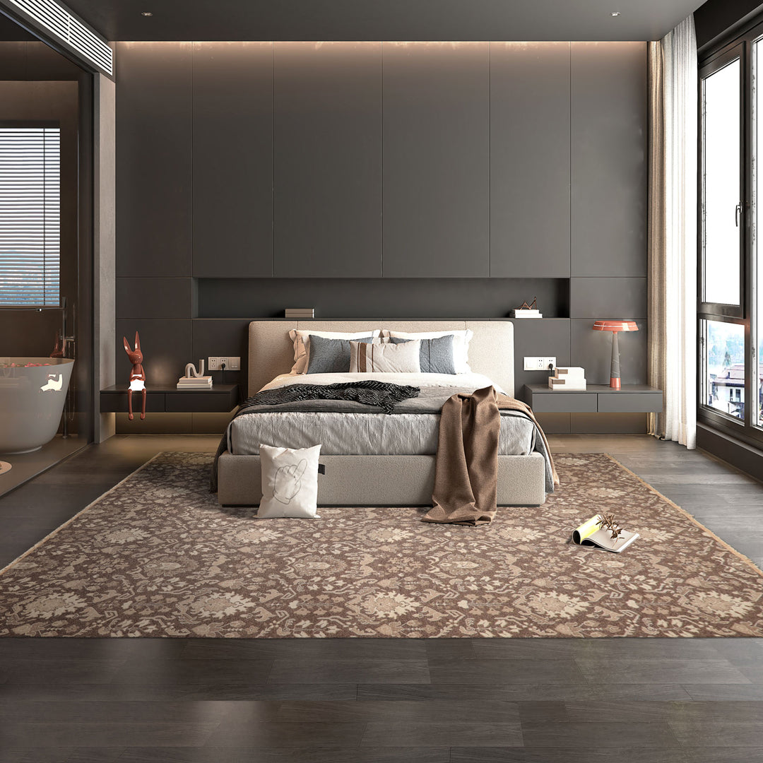 10x14 Brown, Ivory, Beige Color Hand Knotted Flatweave Wool Transitional Oriental Rug