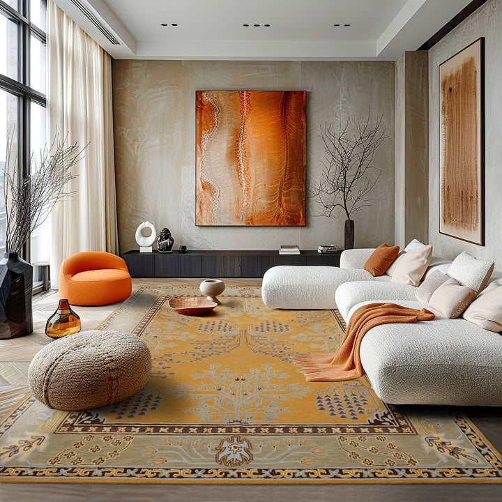 8x10 Gold, Gold, Brown Color Hand Tufted Donegal Wool Arts & Crafts/Mission Oriental Rug