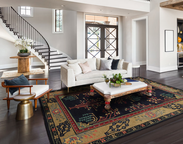 5x8 Midnight Blue Pistachio Coral Color Hand Tufted Donegal Wool Arts & Crafts/Mission Oriental Rug