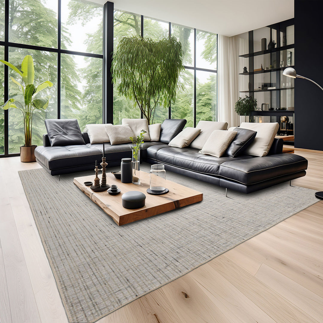 Multi Size Ivory  Gray Beige Color Hand Loomed Flatweave Wool and Polyster Modern Oriental Rug