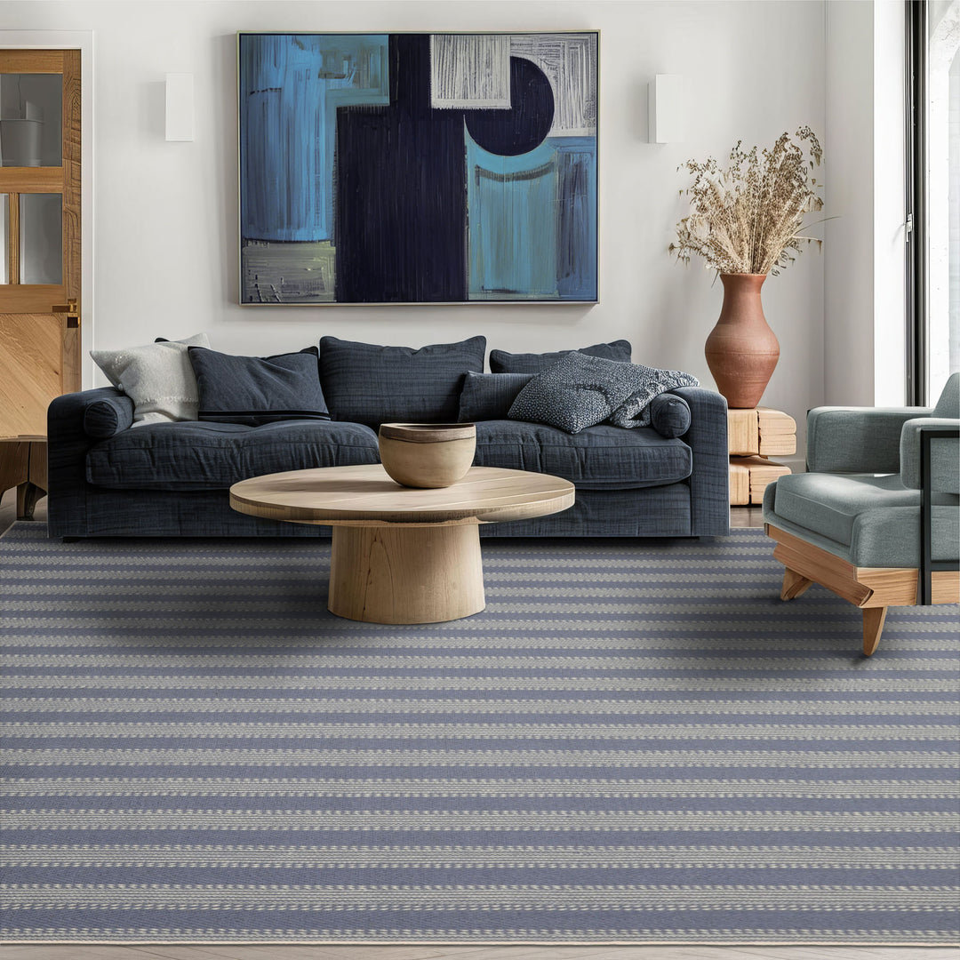 Multi Size Denim Ivory Color Hand Loomed Flatweave Wool Modern Oriental Rug