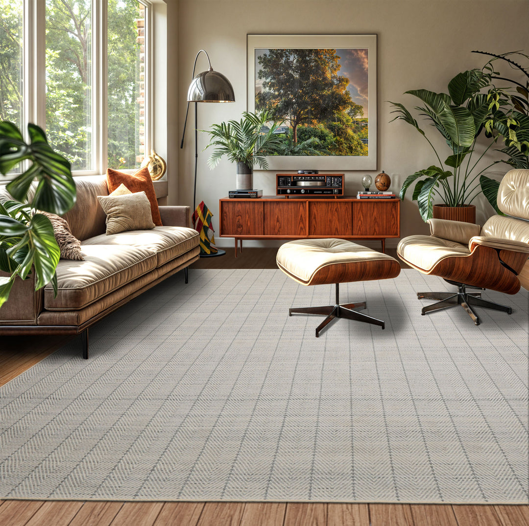 Multi Size Ivory  Gray Color Hand Loomed Flatweave Wool Contemporary Oriental Rug