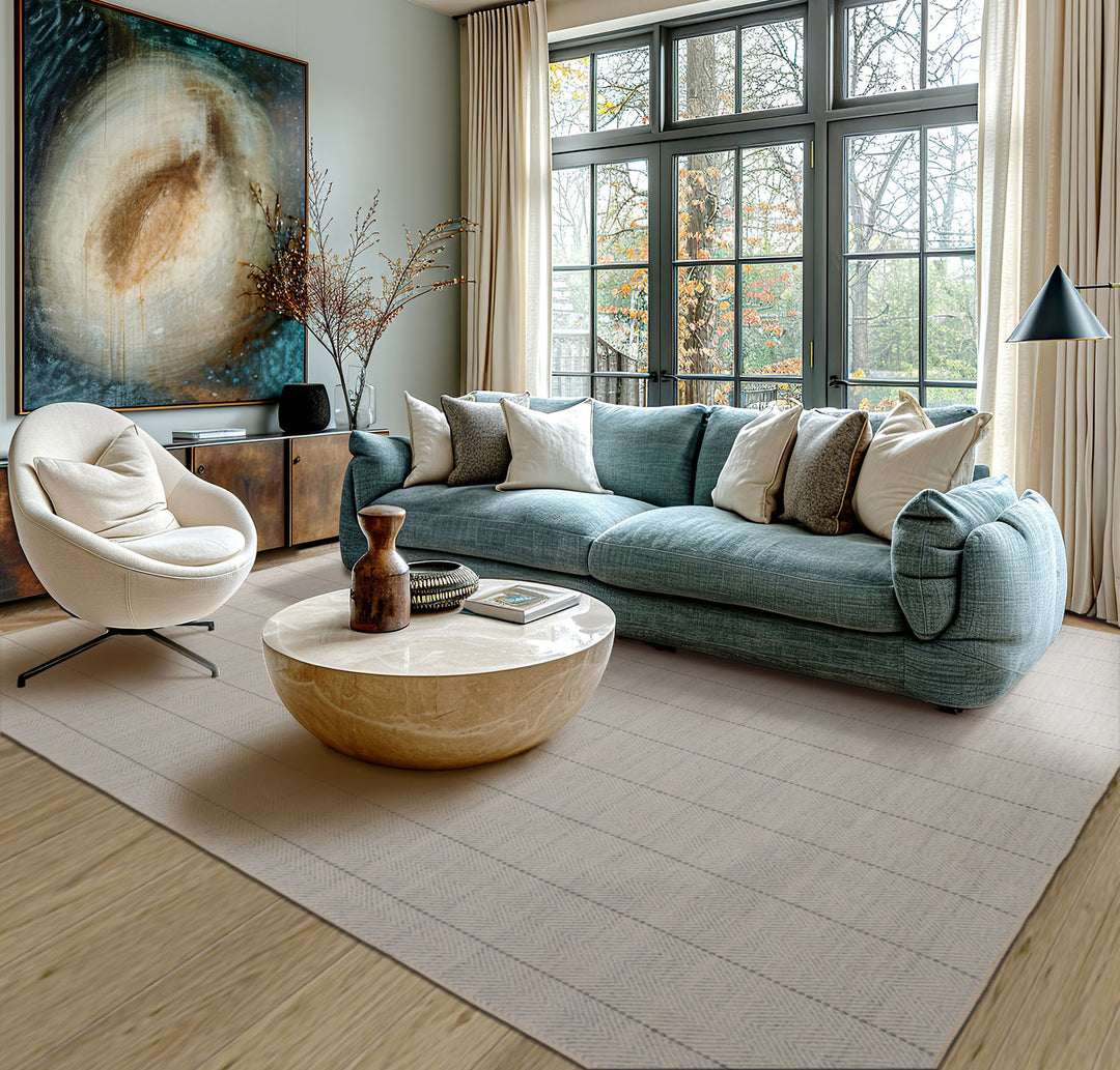 Multi Size Ivory  Gray Color Hand Loomed Flatweave Wool Modern Oriental Rug