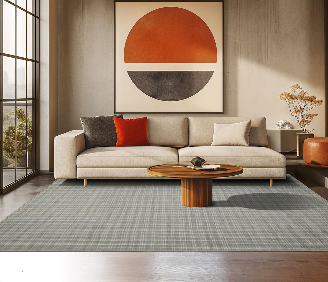 Multi Size Slate Ivory Color Hand Woven Flatweave Wool Modern Oriental Rug