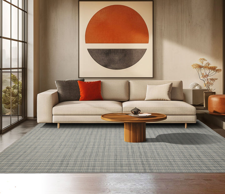 Multi Size Slate Ivory Color Hand Woven Flatweave Wool Modern Oriental Rug