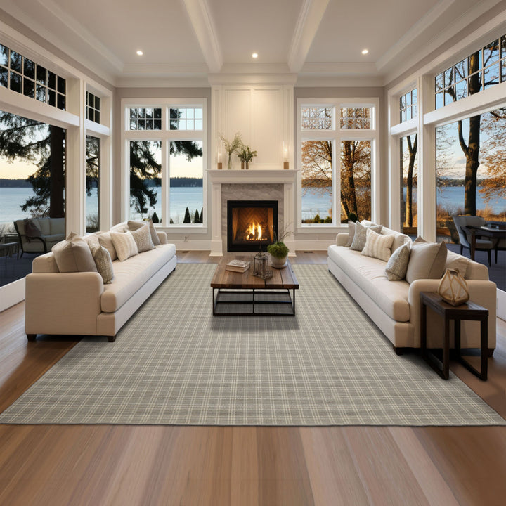 Multi Size Gray Ivory Color Hand Woven Flatweave Wool Modern Oriental Rug