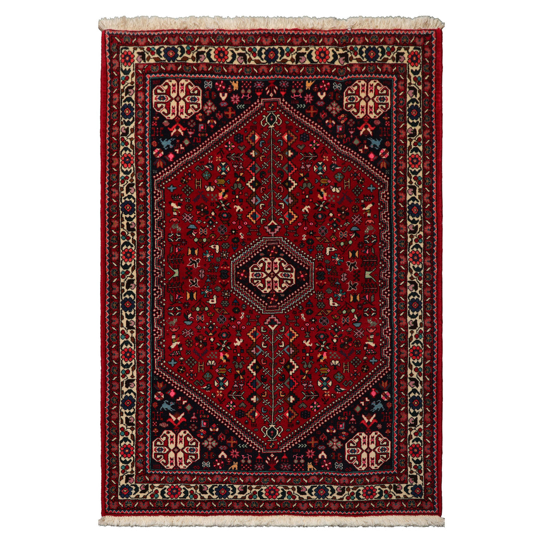 3x5 Red, Navy, Ivory Color Hand Knotted Abadeh Wool & Silk Traditional Oriental Rug